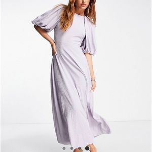ASOS DESIGN open back puff sleeve maxi dress in lilac texture